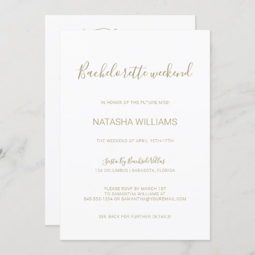 Natasha Gold Bachelorette Weekend with Itinerary Invitation