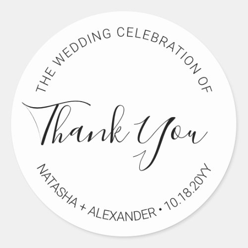 Natasha Handwritten Script Wedding Favor Thank You Classic Round Sticker