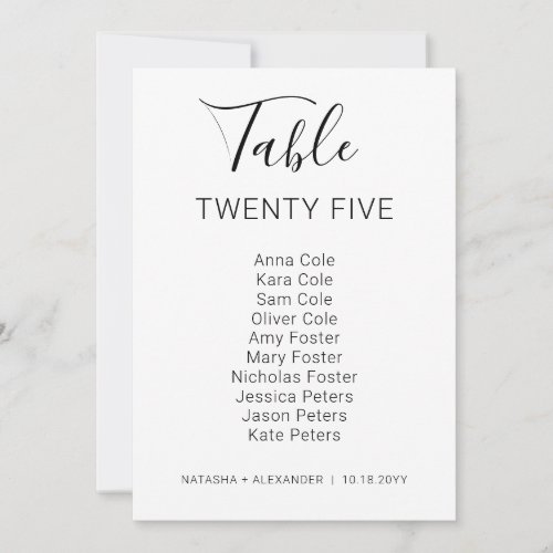 Natasha Modern Wedding Table Seating Chart Card