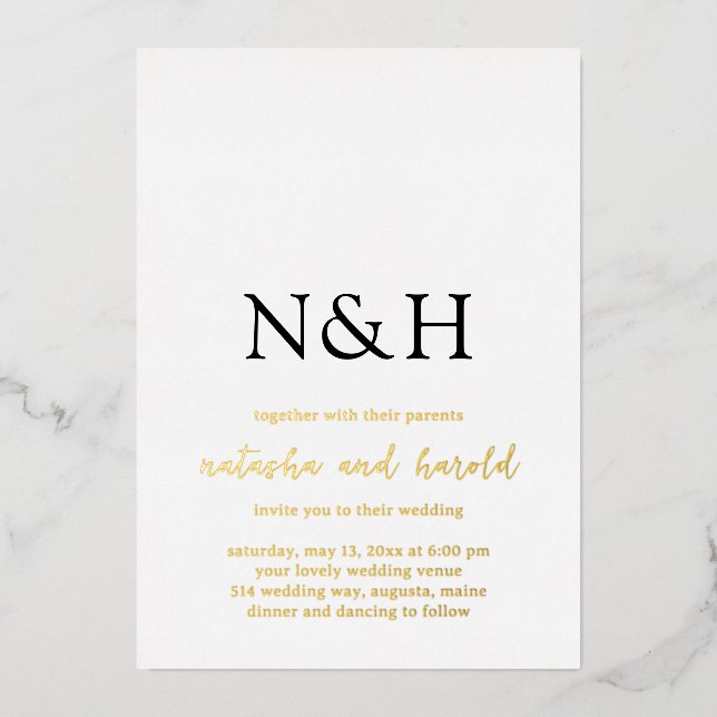 Natasha Monogram Modern Wedding Foil Invitation (Front)