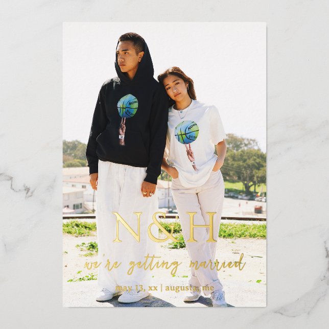 Natasha Monogram Modern Wedding Save the Date Foil Invitation (Front)