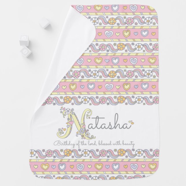 Natasha name and meaning hearts girls baby blanket (In Situ)
