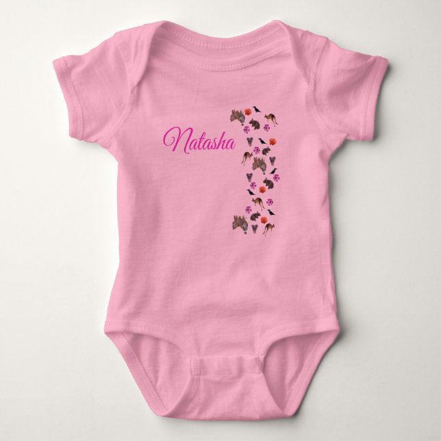 Natasha, Name With Australian Wildlife,  Baby Bodysuit (Front)