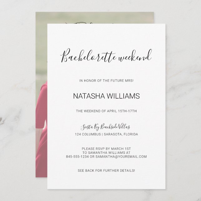 Natasha Photo Bachelorette Weekend with Itinerary Invitation (Front/Back)