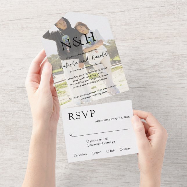 Natasha Photo Monogram Modern Wedding All In One Invitation (Tearaway)