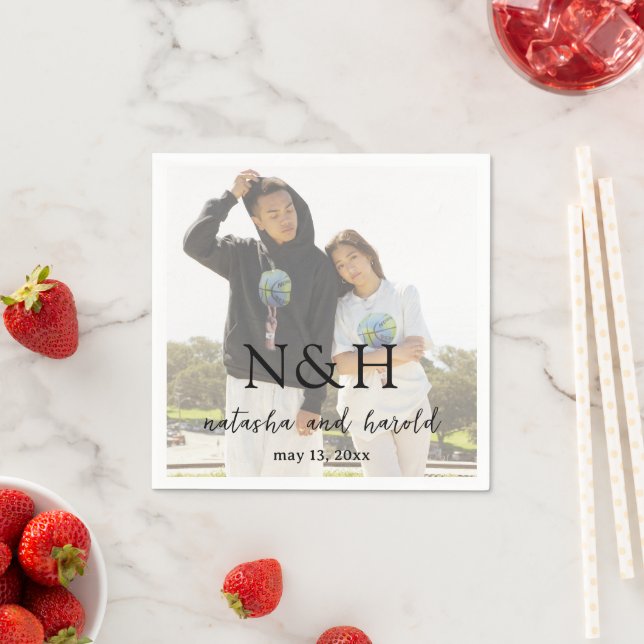 Natasha Photo Monogram Modern Wedding Napkins (Insitu)