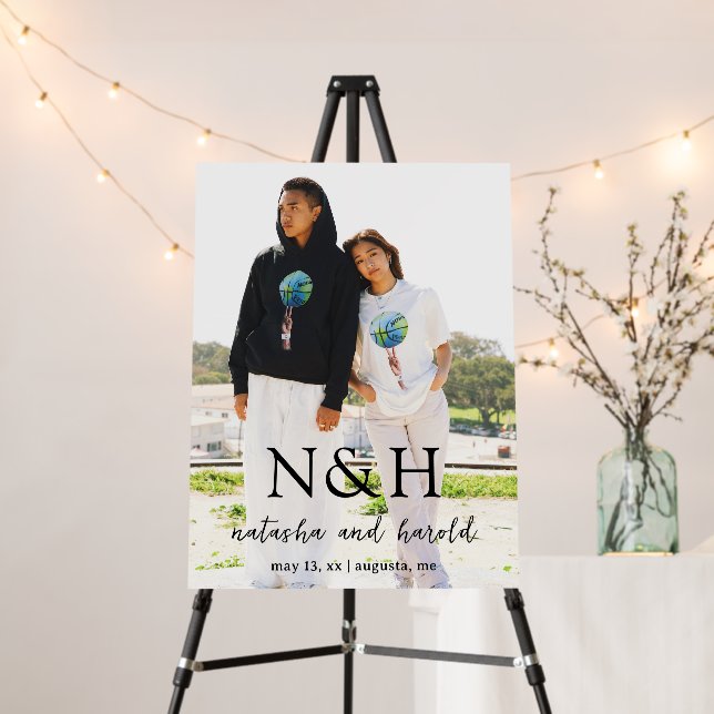 Natasha Photo Monogram Modern Wedding Welcome Sign (In Situ (Stand))
