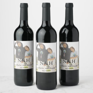 Natasha Photo Monogram Modern Wedding Wine Label