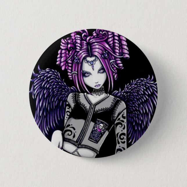 Natasha Pink Purple Angel Pinback Button (Front)