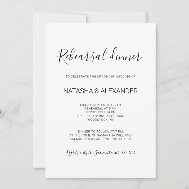 Natasha Rustic Black Calligraphy Rehearsal Dinner Invitation (Front)
