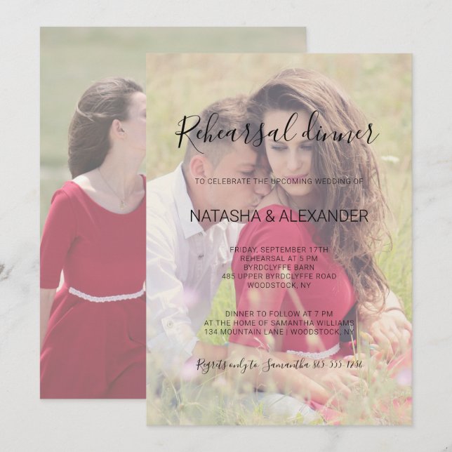 Natasha Rustic Calligraphy Photo Rehearsal Dinner Invitation (Front/Back)