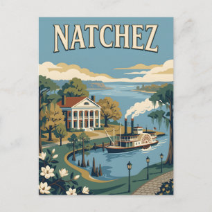 Natchez Mississippi River Retro Vintage Poster Postcard