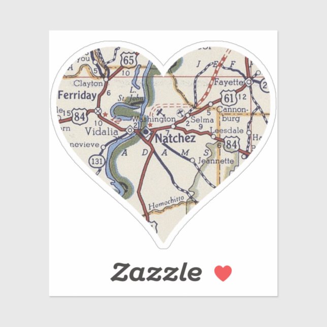 Natchez Mississippi Vintage Map Sticker (Sheet)