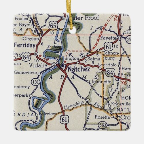 Natchez MS Vintage Map Ceramic Ornament