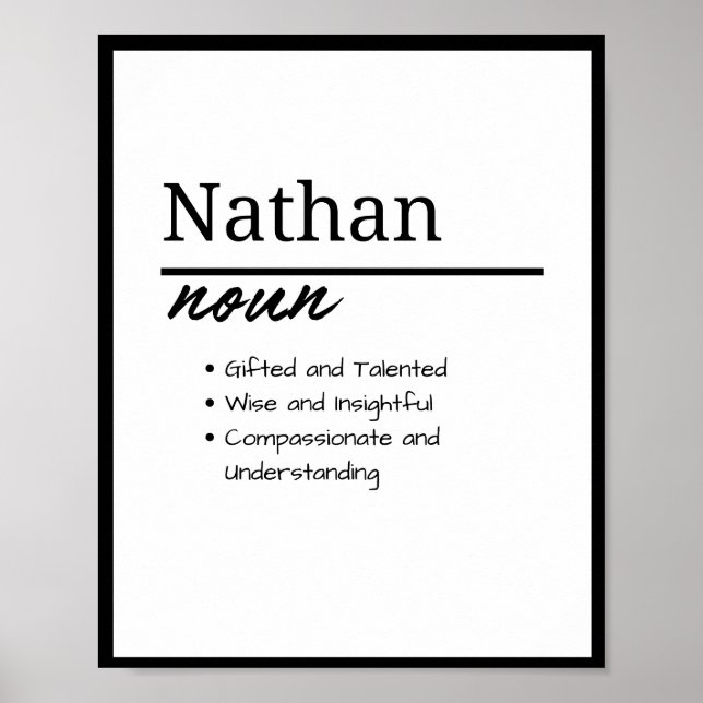 Nathan, Boy Personalized Name Definition Poster (Front)