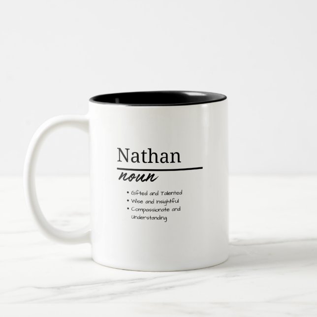 Nathan, Boy Personalized Name Definition Two-Tone Coffee Mug (Left)