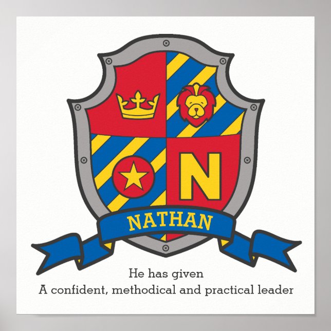 Nathan boys name letter N meaning heraldry shield Poster (Front)