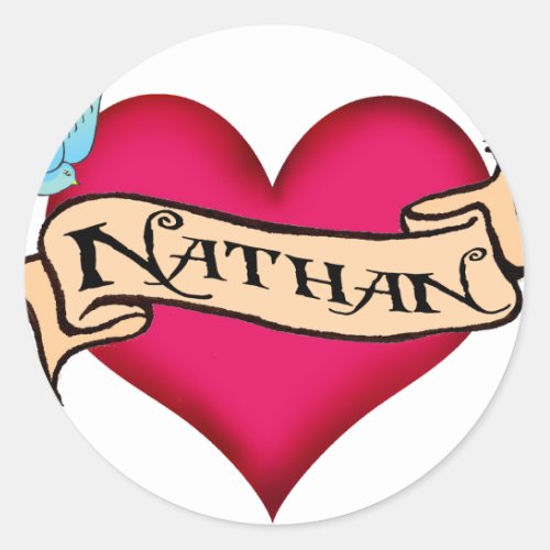Nathan _ Custom Heart Tattoo T_shirts  Gifts Classic Round Sticker