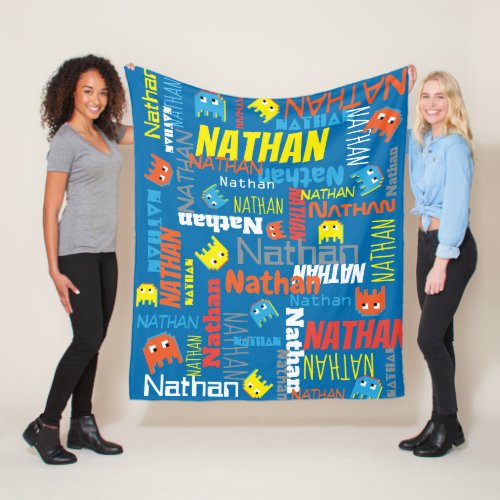Nathan custom name pixel gaming character graphic fleece blanket