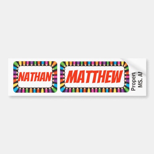 Nathan  Matthew Name Tag w Colored Pencil border Bumper Sticker