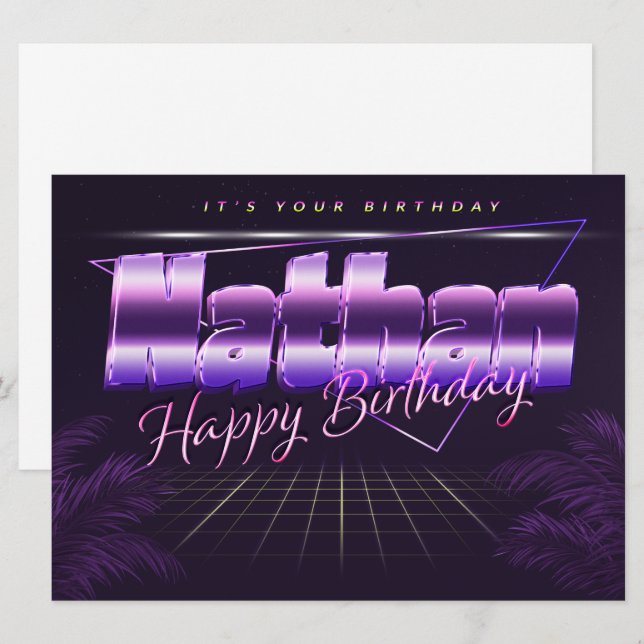 Nathan Name First Name lilac retro card birthday (Front/Back)