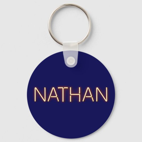 Nathan name in glowing neon lights keychain