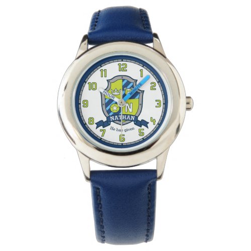 Nathan name meaning crest letter N bear blue green Watch