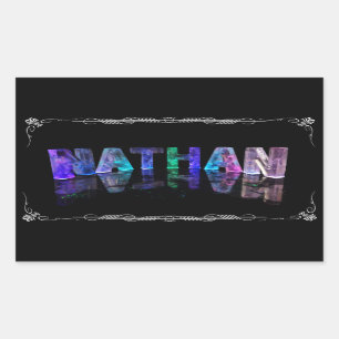 Nathan - The Name Nathan in 3D Lights (Photograph Rectangular Sticker