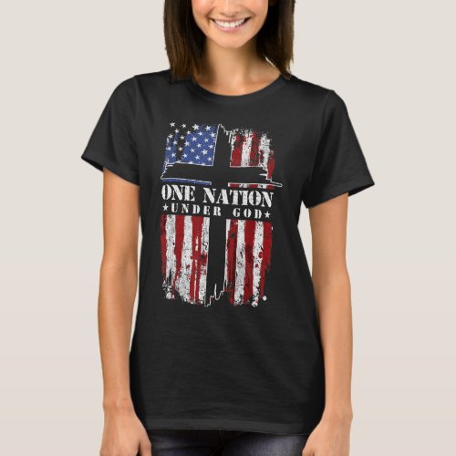 Nation Under God Cross Usa Flag 4th Of July Patrio T_Shirt