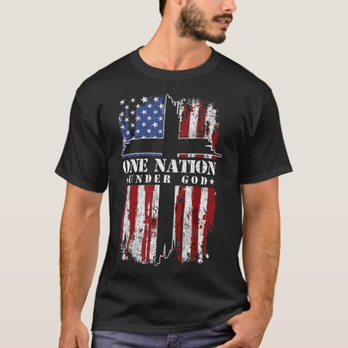 Nation Under God Cross Usa Flag 4th Of July Patrio T_Shirt