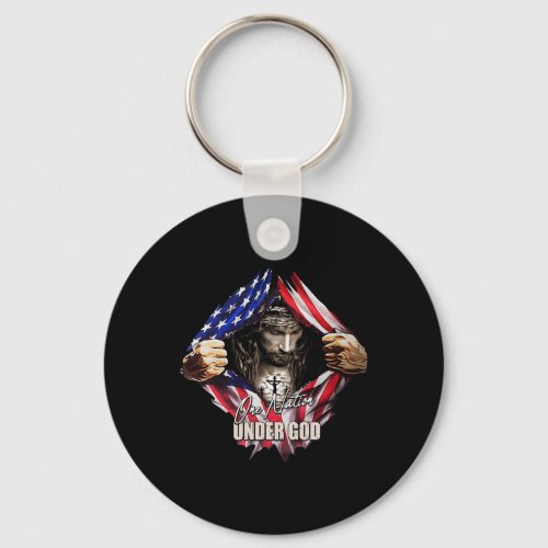 Nation Under God Jesus Art Us Flag Christian Men W Keychain