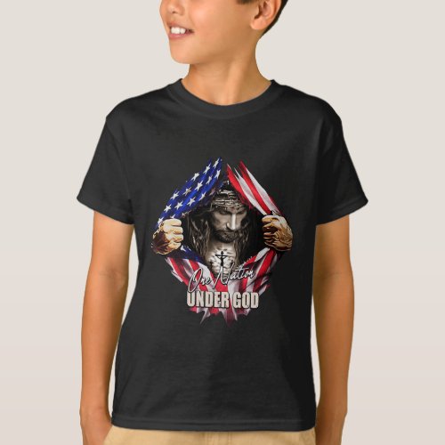 Nation Under God Jesus Art Us Flag Christian Men W T_Shirt