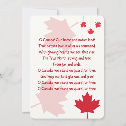 national anthem of CANADA LYRICS (Back)