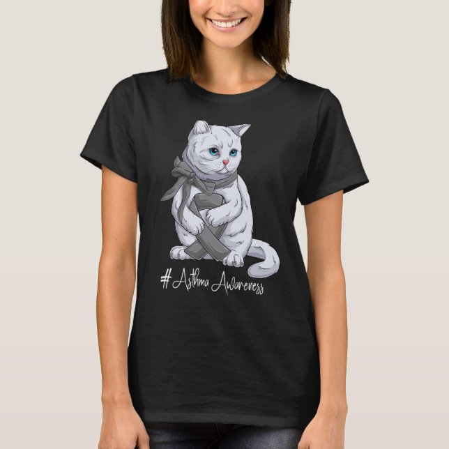 National Asthma Awareness Month Gray Ribbon Cute C T-Shirt (Front)