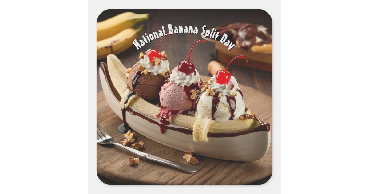 National Banana Split Day Square Sticker | Zazzle