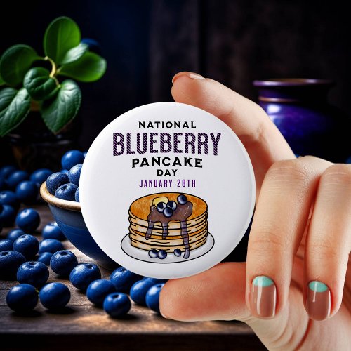 National Blueberry Pancakes Day January 28th Button