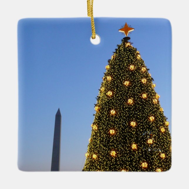 National Christmas Tree and Washington Monument Ceramic Ornament (Front)