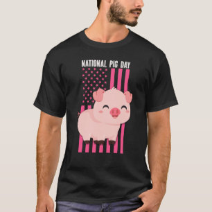 National cute Pig Day American Flag Pink for Girls T-Shirt