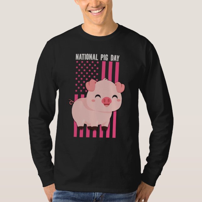 National cute Pig Day American Flag Pink for Girls T-Shirt (Front)