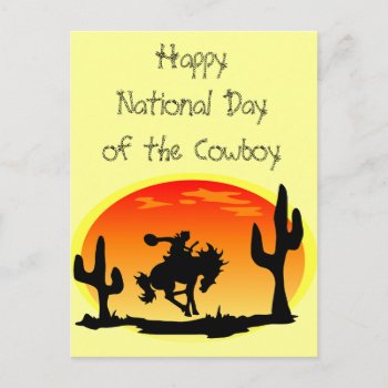 National Day Of The Cowboy Bronco Silhouette Postcard by Everydays_A_Holiday at Zazzle