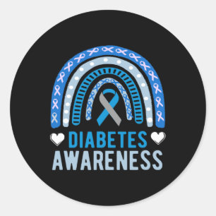 National Diabetes Awareness Month Blue Ribbon Rain Classic Round Sticker