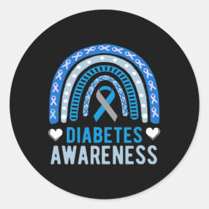 National Diabetes Awareness Month blue ribbon Rain Classic Round Sticker