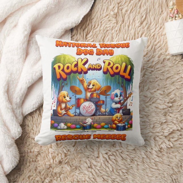 National Dog Rescue Celebration With Rock Band Throw Pillow (Blanket)