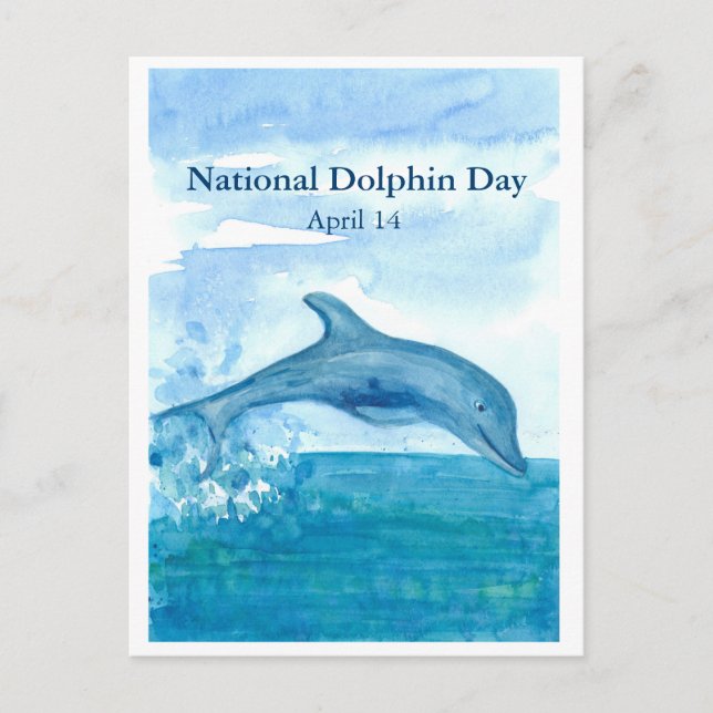 National Dolphin Day Watercolor Postcard (Front)