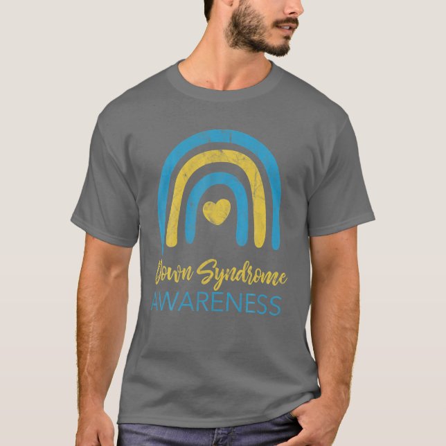 National Down Syndrome Awareness Month Retro Rainb T-Shirt (Front)