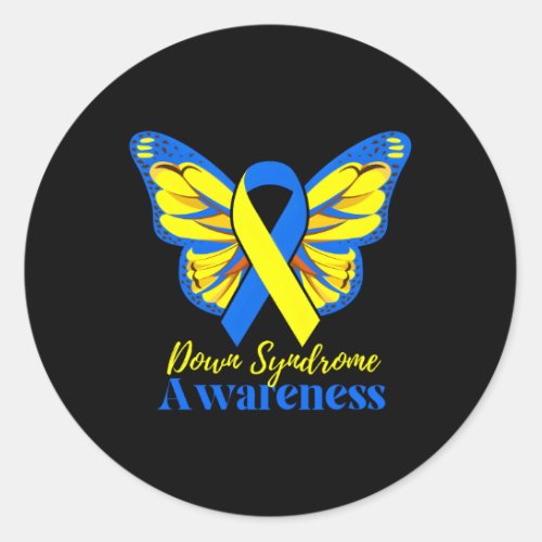 National Down Syndrome Day Awareness Butterfly Mom Classic Round Sticker