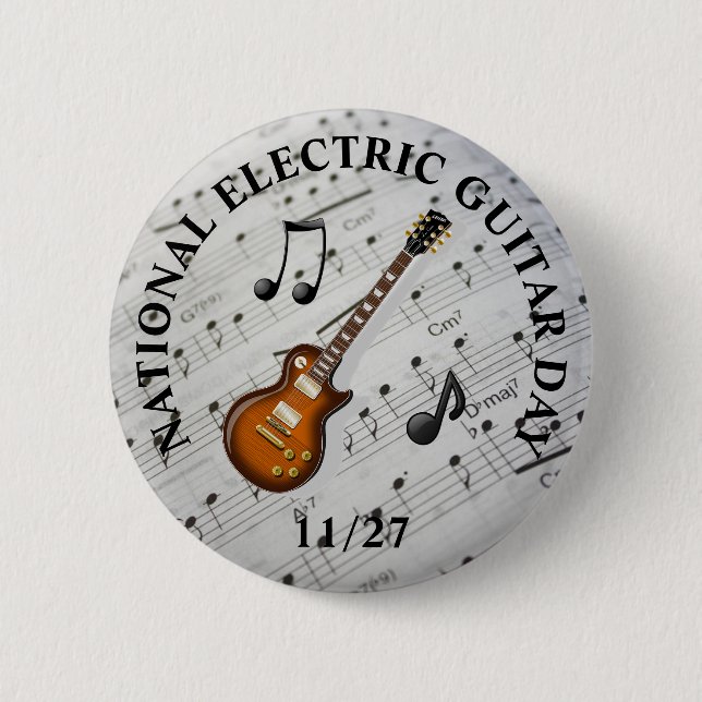 National Electric Guitar Day November 27th Holiday Button (Front)
