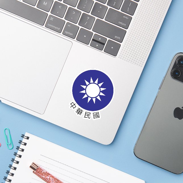 National Emblem of Taiwan (with name at bottom) Sticker (Laptop w/ iPhone)