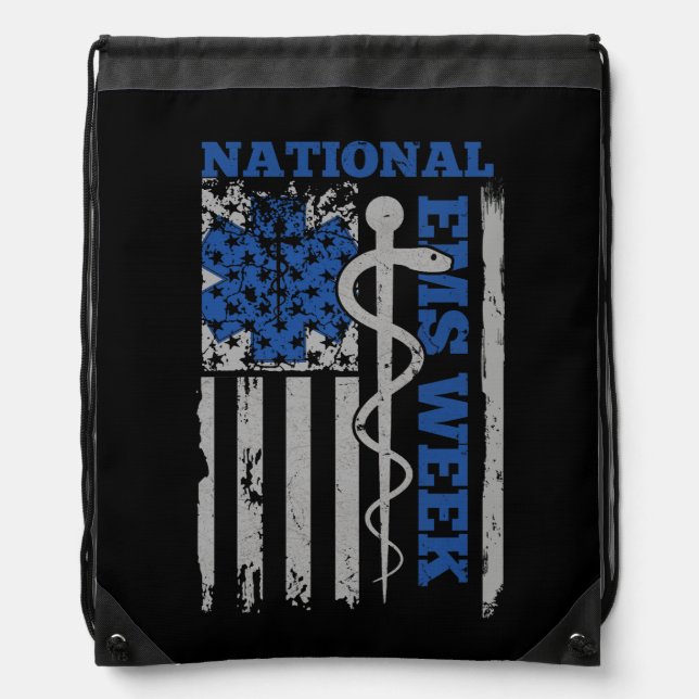 National EMS Week USA Flag Emergency Medical Servi Drawstring Bag (Front)