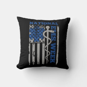 National EMS Week USA Flag Emergency Medical Servi Throw Pillow